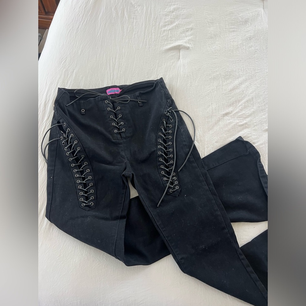 Black lace-up flare pants #goth #y2k size L